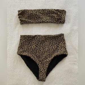 Mara Hoffman Animal Print Hugh Waisted Bikini, M Top, L Bottom